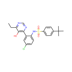 CCc1ncnc(-c2cc(Cl)ccc2NS(=O)(=O)c2ccc(C(C)(C)C)cc2)c1O ZINC000474602144