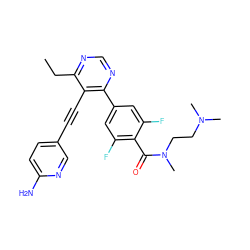 CCc1ncnc(-c2cc(F)c(C(=O)N(C)CCN(C)C)c(F)c2)c1C#Cc1ccc(N)nc1 ZINC000148904209