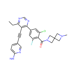 CCc1ncnc(-c2cc(F)c(C(=O)N3CC4(CN(C)C4)C3)c(Cl)c2)c1C#Cc1ccc(N)nc1 ZINC000167458804