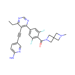 CCc1ncnc(-c2cc(F)c(C(=O)N3CC4(CN(C)C4)C3)c(F)c2)c1C#Cc1ccc(N)nc1 ZINC000167458689