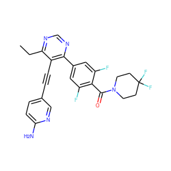 CCc1ncnc(-c2cc(F)c(C(=O)N3CCC(F)(F)CC3)c(F)c2)c1C#Cc1ccc(N)nc1 ZINC000148682563