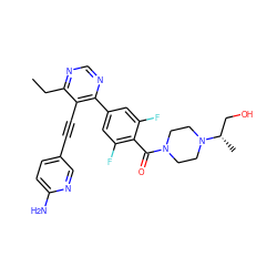 CCc1ncnc(-c2cc(F)c(C(=O)N3CCN([C@@H](C)CO)CC3)c(F)c2)c1C#Cc1ccc(N)nc1 ZINC000148751977