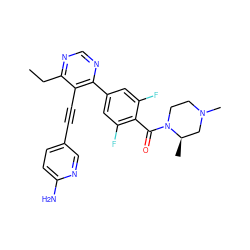 CCc1ncnc(-c2cc(F)c(C(=O)N3CCN(C)C[C@H]3C)c(F)c2)c1C#Cc1ccc(N)nc1 ZINC000148409272