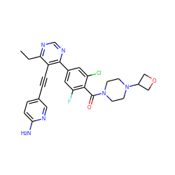 CCc1ncnc(-c2cc(F)c(C(=O)N3CCN(C4COC4)CC3)c(Cl)c2)c1C#Cc1ccc(N)nc1 ZINC000072317175