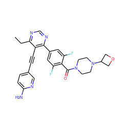 CCc1ncnc(-c2cc(F)c(C(=O)N3CCN(C4COC4)CC3)c(F)c2)c1C#Cc1ccc(N)nc1 ZINC000167456307