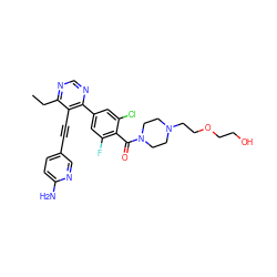 CCc1ncnc(-c2cc(F)c(C(=O)N3CCN(CCOCCO)CC3)c(Cl)c2)c1C#Cc1ccc(N)nc1 ZINC000167465448