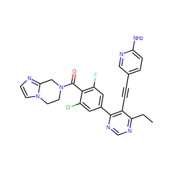 CCc1ncnc(-c2cc(F)c(C(=O)N3CCn4ccnc4C3)c(Cl)c2)c1C#Cc1ccc(N)nc1 ZINC000167410770