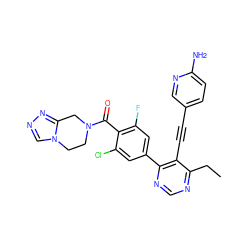 CCc1ncnc(-c2cc(F)c(C(=O)N3CCn4cnnc4C3)c(Cl)c2)c1C#Cc1ccc(N)nc1 ZINC000167411011