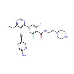 CCc1ncnc(-c2cc(F)c(C(=O)NCCN3CCNCC3)c(F)c2)c1C#Cc1ccc(N)nc1 ZINC000148974359