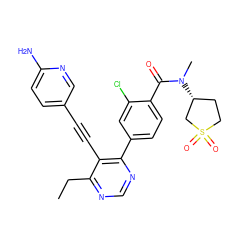 CCc1ncnc(-c2ccc(C(=O)N(C)[C@@H]3CCS(=O)(=O)C3)c(Cl)c2)c1C#Cc1ccc(N)nc1 ZINC000167386786