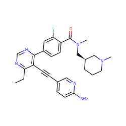 CCc1ncnc(-c2ccc(C(=O)N(C)C[C@@H]3CCCN(C)C3)c(F)c2)c1C#Cc1ccc(N)nc1 ZINC000148665150