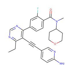 CCc1ncnc(-c2ccc(C(=O)N(C)C3CCOCC3)c(F)c2)c1C#Cc1ccc(N)nc1 ZINC000148714979