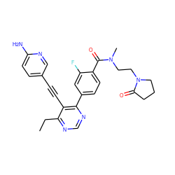 CCc1ncnc(-c2ccc(C(=O)N(C)CCN3CCCC3=O)c(F)c2)c1C#Cc1ccc(N)nc1 ZINC000148563077