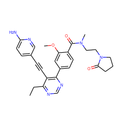 CCc1ncnc(-c2ccc(C(=O)N(C)CCN3CCCC3=O)c(OC)c2)c1C#Cc1ccc(N)nc1 ZINC000148585589