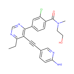 CCc1ncnc(-c2ccc(C(=O)N(C)CCO)c(Cl)c2)c1C#Cc1ccc(N)nc1 ZINC000148698693