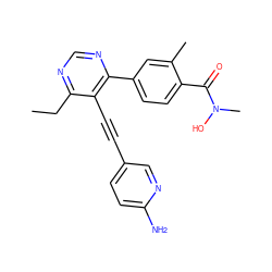 CCc1ncnc(-c2ccc(C(=O)N(C)O)c(C)c2)c1C#Cc1ccc(N)nc1 ZINC000148991591