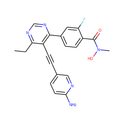 CCc1ncnc(-c2ccc(C(=O)N(C)O)c(F)c2)c1C#Cc1ccc(N)nc1 ZINC000148858598