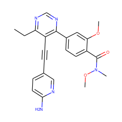 CCc1ncnc(-c2ccc(C(=O)N(C)OC)c(OC)c2)c1C#Cc1ccc(N)nc1 ZINC000148592077