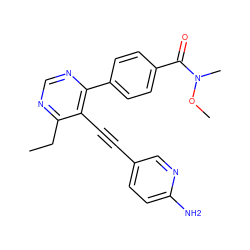 CCc1ncnc(-c2ccc(C(=O)N(C)OC)cc2)c1C#Cc1ccc(N)nc1 ZINC000148277707