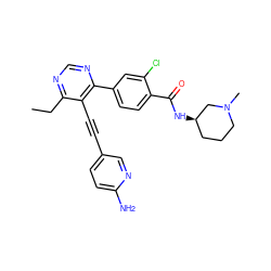 CCc1ncnc(-c2ccc(C(=O)N[C@@H]3CCCN(C)C3)c(Cl)c2)c1C#Cc1ccc(N)nc1 ZINC000148545318