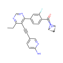 CCc1ncnc(-c2ccc(C(=O)N3[C@H]4C[C@@H]3N4C)c(F)c2)c1C#Cc1ccc(N)nc1 ZINC000167342733