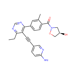 CCc1ncnc(-c2ccc(C(=O)N3C[C@@H](O)CO3)c(C)c2)c1C#Cc1ccc(N)nc1 ZINC000167391482