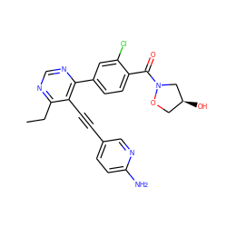 CCc1ncnc(-c2ccc(C(=O)N3C[C@@H](O)CO3)c(Cl)c2)c1C#Cc1ccc(N)nc1 ZINC000148671772