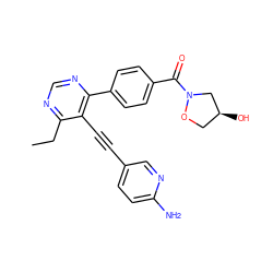 CCc1ncnc(-c2ccc(C(=O)N3C[C@@H](O)CO3)cc2)c1C#Cc1ccc(N)nc1 ZINC000148277278