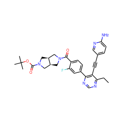 CCc1ncnc(-c2ccc(C(=O)N3C[C@H]4CN(C(=O)OC(C)(C)C)C[C@H]4C3)c(F)c2)c1C#Cc1ccc(N)nc1 ZINC000167475948