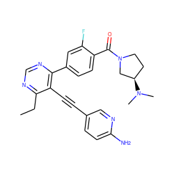 CCc1ncnc(-c2ccc(C(=O)N3CC[C@@H](N(C)C)C3)c(F)c2)c1C#Cc1ccc(N)nc1 ZINC000148540169