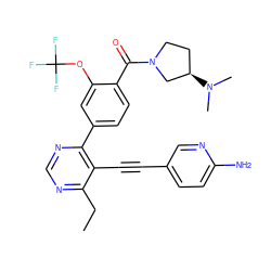 CCc1ncnc(-c2ccc(C(=O)N3CC[C@@H](N(C)C)C3)c(OC(F)(F)F)c2)c1C#Cc1ccc(N)nc1 ZINC000148777401