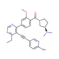 CCc1ncnc(-c2ccc(C(=O)N3CC[C@@H](N(C)C)C3)c(OC)c2)c1C#Cc1ccc(N)nc1 ZINC000148388432