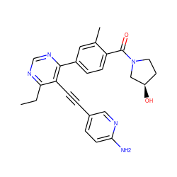 CCc1ncnc(-c2ccc(C(=O)N3CC[C@@H](O)C3)c(C)c2)c1C#Cc1ccc(N)nc1 ZINC000148768844