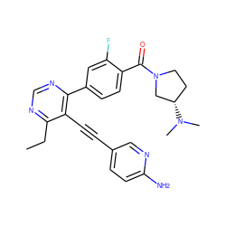 CCc1ncnc(-c2ccc(C(=O)N3CC[C@H](N(C)C)C3)c(F)c2)c1C#Cc1ccc(N)nc1 ZINC000148622826