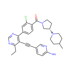 CCc1ncnc(-c2ccc(C(=O)N3CC[C@H](N4CCC(C)CC4)C3)c(Cl)c2)c1C#Cc1ccc(N)nc1 ZINC000148670474