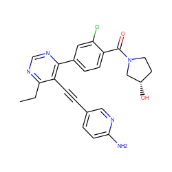 CCc1ncnc(-c2ccc(C(=O)N3CC[C@H](O)C3)c(Cl)c2)c1C#Cc1ccc(N)nc1 ZINC000148751741