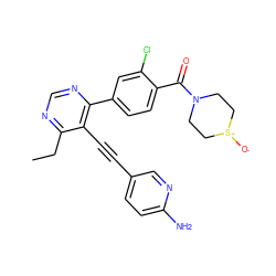 CCc1ncnc(-c2ccc(C(=O)N3CC[S+]([O-])CC3)c(Cl)c2)c1C#Cc1ccc(N)nc1 ZINC000148457365