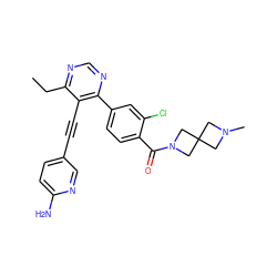 CCc1ncnc(-c2ccc(C(=O)N3CC4(CN(C)C4)C3)c(Cl)c2)c1C#Cc1ccc(N)nc1 ZINC000167478559