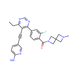 CCc1ncnc(-c2ccc(C(=O)N3CC4(CN(C)C4)C3)c(F)c2)c1C#Cc1ccc(N)nc1 ZINC000167458916