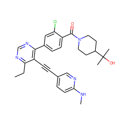 CCc1ncnc(-c2ccc(C(=O)N3CCC(C(C)(C)O)CC3)c(Cl)c2)c1C#Cc1ccc(NC)nc1 ZINC000148712546