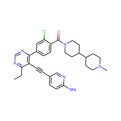 CCc1ncnc(-c2ccc(C(=O)N3CCC(C4CCN(C)CC4)CC3)c(Cl)c2)c1C#Cc1ccc(N)nc1 ZINC000148258838