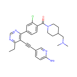 CCc1ncnc(-c2ccc(C(=O)N3CCC(CN(C)C)CC3)c(Cl)c2)c1C#Cc1ccc(N)nc1 ZINC000148770235