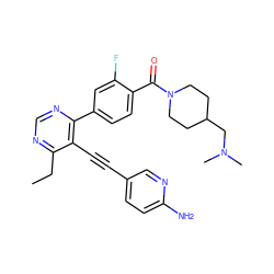 CCc1ncnc(-c2ccc(C(=O)N3CCC(CN(C)C)CC3)c(F)c2)c1C#Cc1ccc(N)nc1 ZINC000148586084