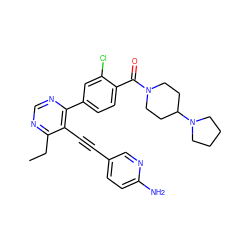 CCc1ncnc(-c2ccc(C(=O)N3CCC(N4CCCC4)CC3)c(Cl)c2)c1C#Cc1ccc(N)nc1 ZINC000148275335