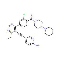 CCc1ncnc(-c2ccc(C(=O)N3CCC(N4CCCCC4)CC3)c(Cl)c2)c1C#Cc1ccc(N)nc1 ZINC000167388221