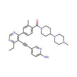 CCc1ncnc(-c2ccc(C(=O)N3CCC(N4CCN(C)CC4)CC3)c(C)c2)c1C#Cc1ccc(N)nc1 ZINC000148734236