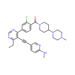 CCc1ncnc(-c2ccc(C(=O)N3CCC(N4CCN(C)CC4)CC3)c(Cl)c2)c1C#Cc1ccc(NC)nc1 ZINC000148345934