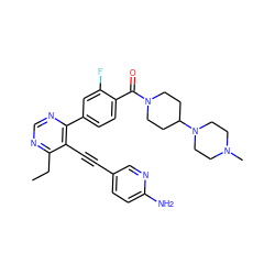 CCc1ncnc(-c2ccc(C(=O)N3CCC(N4CCN(C)CC4)CC3)c(F)c2)c1C#Cc1ccc(N)nc1 ZINC000148976338