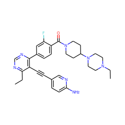 CCc1ncnc(-c2ccc(C(=O)N3CCC(N4CCN(CC)CC4)CC3)c(F)c2)c1C#Cc1ccc(N)nc1 ZINC000148351567