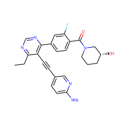 CCc1ncnc(-c2ccc(C(=O)N3CCC[C@@H](O)C3)c(F)c2)c1C#Cc1ccc(N)nc1 ZINC000148878505